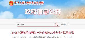 农业农村部发布2025年夏秋季茶园生产管理及防灾减灾技术指导意见